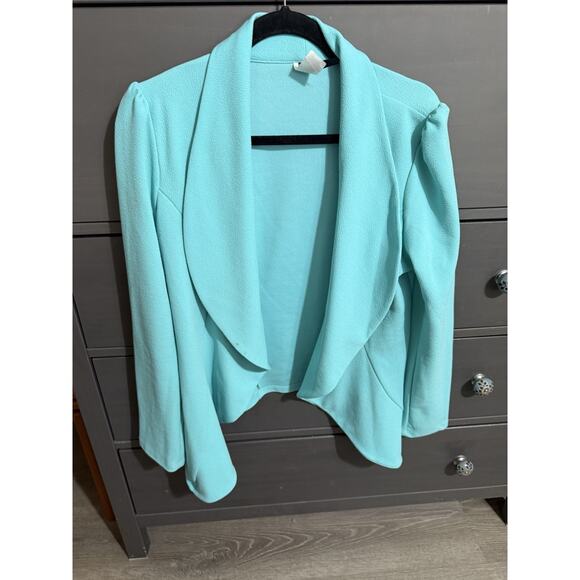 MOA Collection Women's Open Front Blazer Jacket Turquoise Size L Made IN USA - Picture 2 of 4